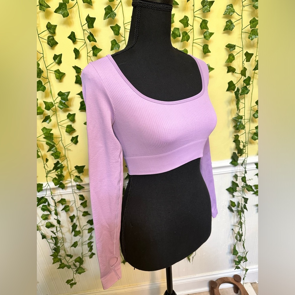 Ribbed Seamless Long Sleeve Square Neck Crop Top